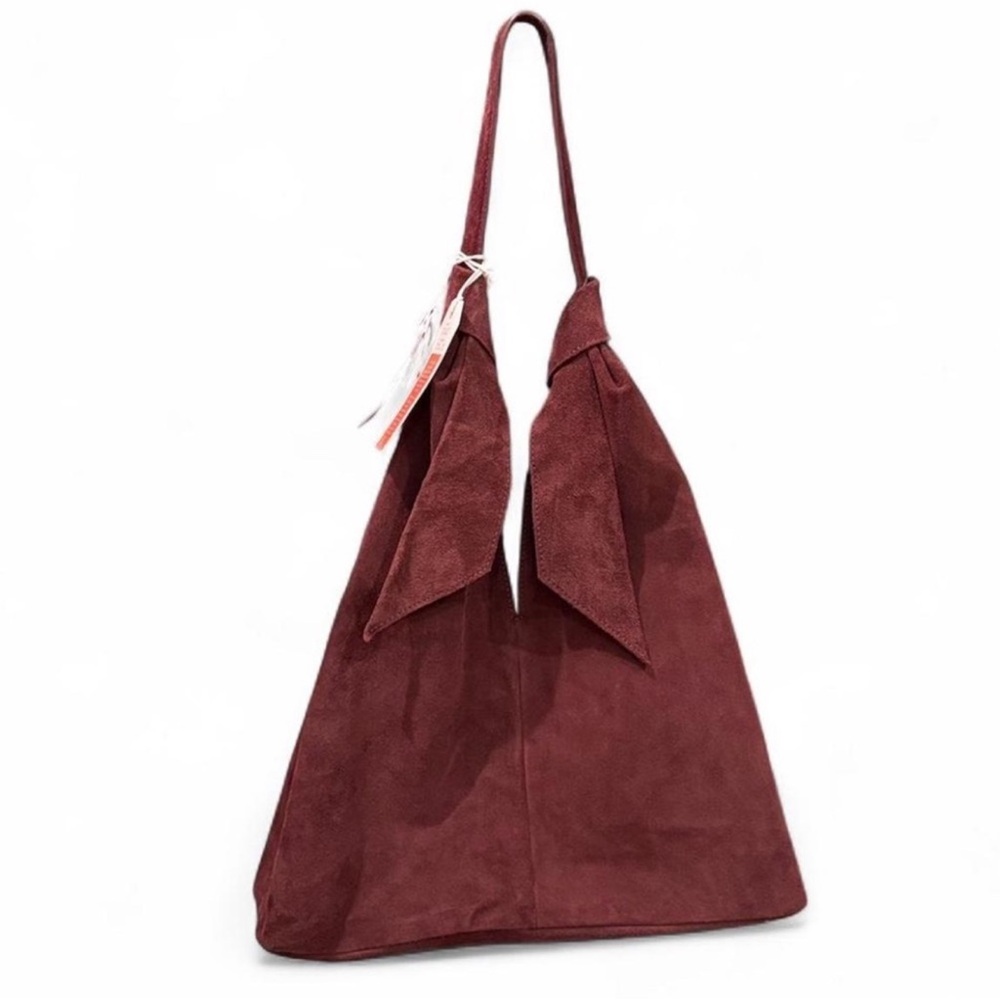 NWT Divina Firenze Suede Leather Slouchy Hobo Shoulder Bag Wine Burgundy